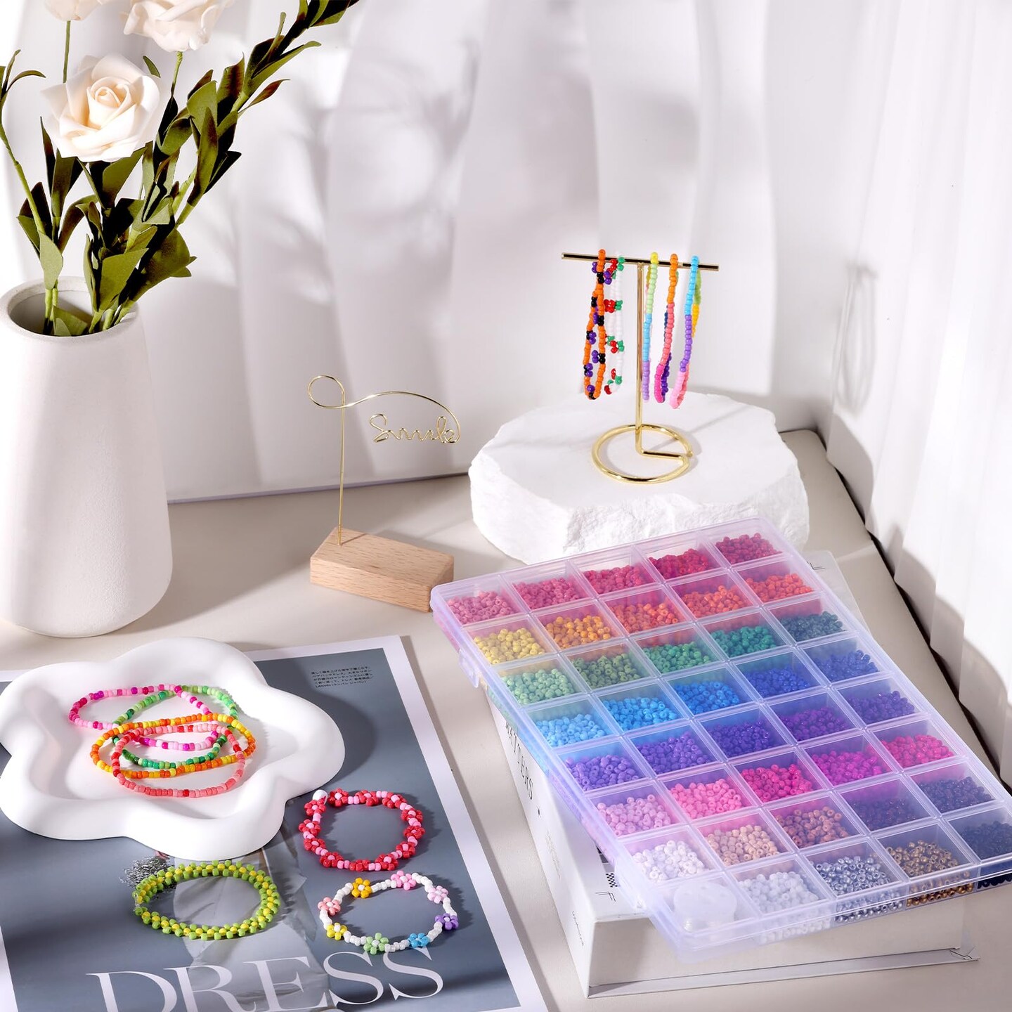 39 Colors 3mm Seed Beads, 9600pcs Small Beads for Jewelry Making, Tiny Craft Beads for Bracelet Making