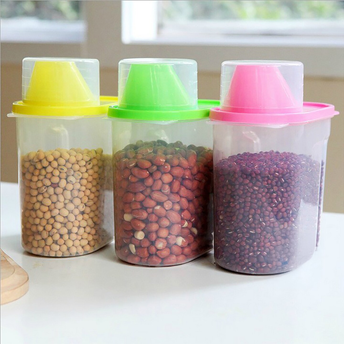 BPA-Free Food Storage Containers with Lid - Perfect for Storing Flour, Sugar, Grains, Rice, Cereals, and Baking Supplies for Better Kitchen Organization - Set of 3 in Green, Pink, and Yellow