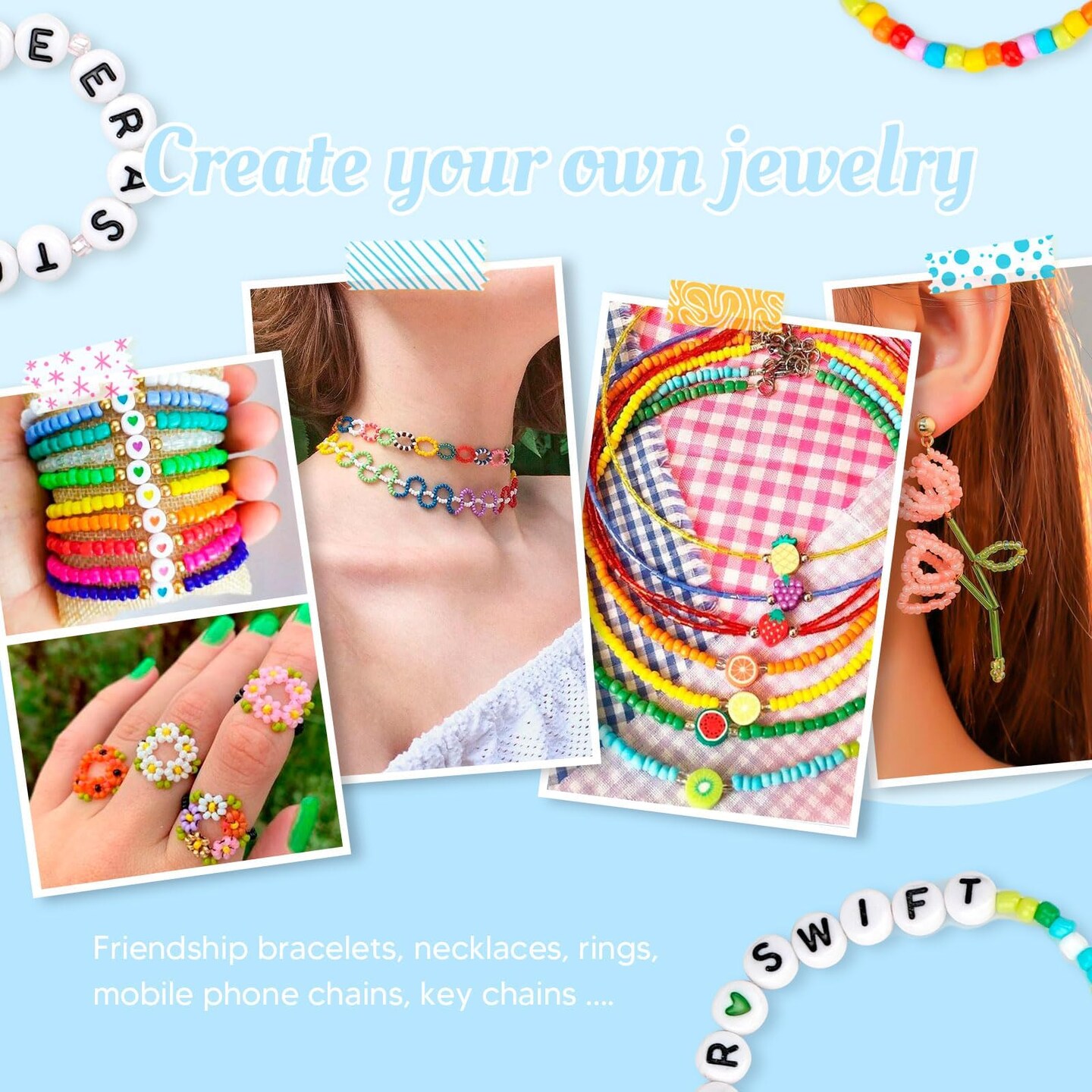 Friendship Bracelet Kit, 10000 Pcs 3mm Glass Seed Beads for Bracelets Making Kit with Letter Alphabet Beads A-Z, 8/0 Craft Bead for Jewelry Making Necklaces and Key Chains with Needle Cord