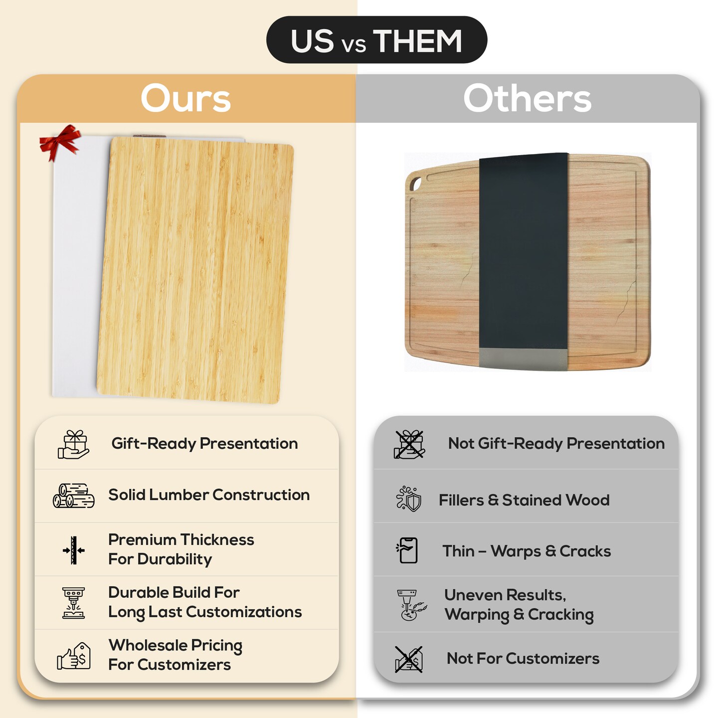 MakerFlo Blank Cutting Boards – Walnut, Rubberwood & Bamboo | Bulk & Wholesale Engraving Blanks for Crafters, Laser Engravers, Small Businesses & DIY Makers