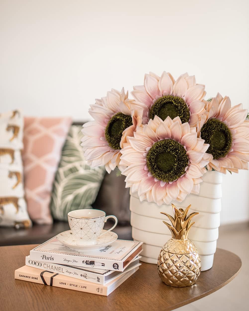 6 Pcs Tall Fake Sun Flowers Vintage Faux Sunflowers (Rust Pink) 6"D x 6"W x 26"H