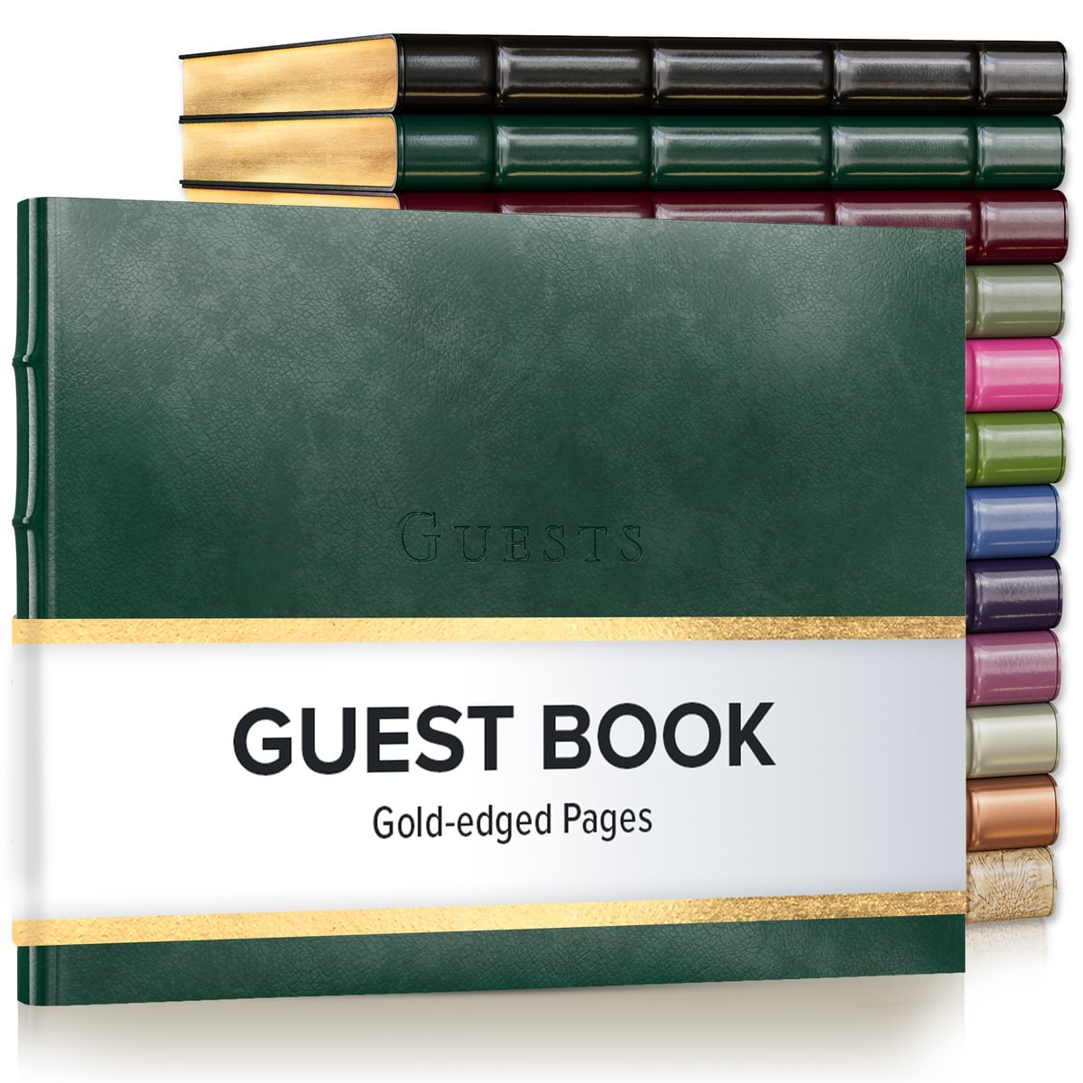Gallery Leather Guest Book Special Events, add Photos, 192 Lined Pages, Bonded Leather, Hardcover, Gold-Gilded, Guestbook