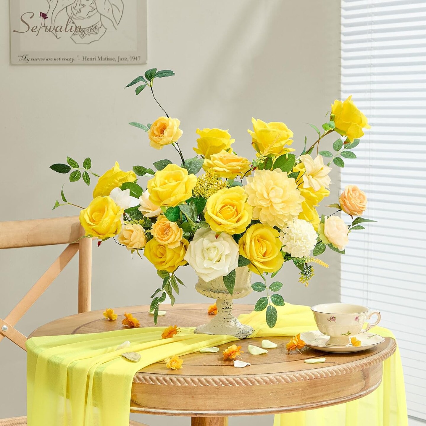 30pcs Artificial Yellow Roses Realistic Silk Roses Fake Long Stem