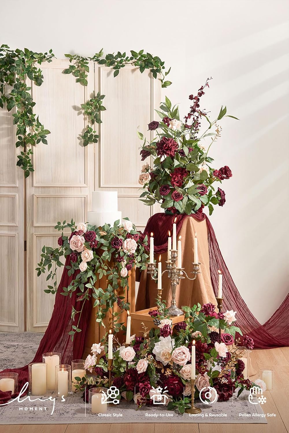 Artificial Rose Leaf Greenery Garland - 6 Pack