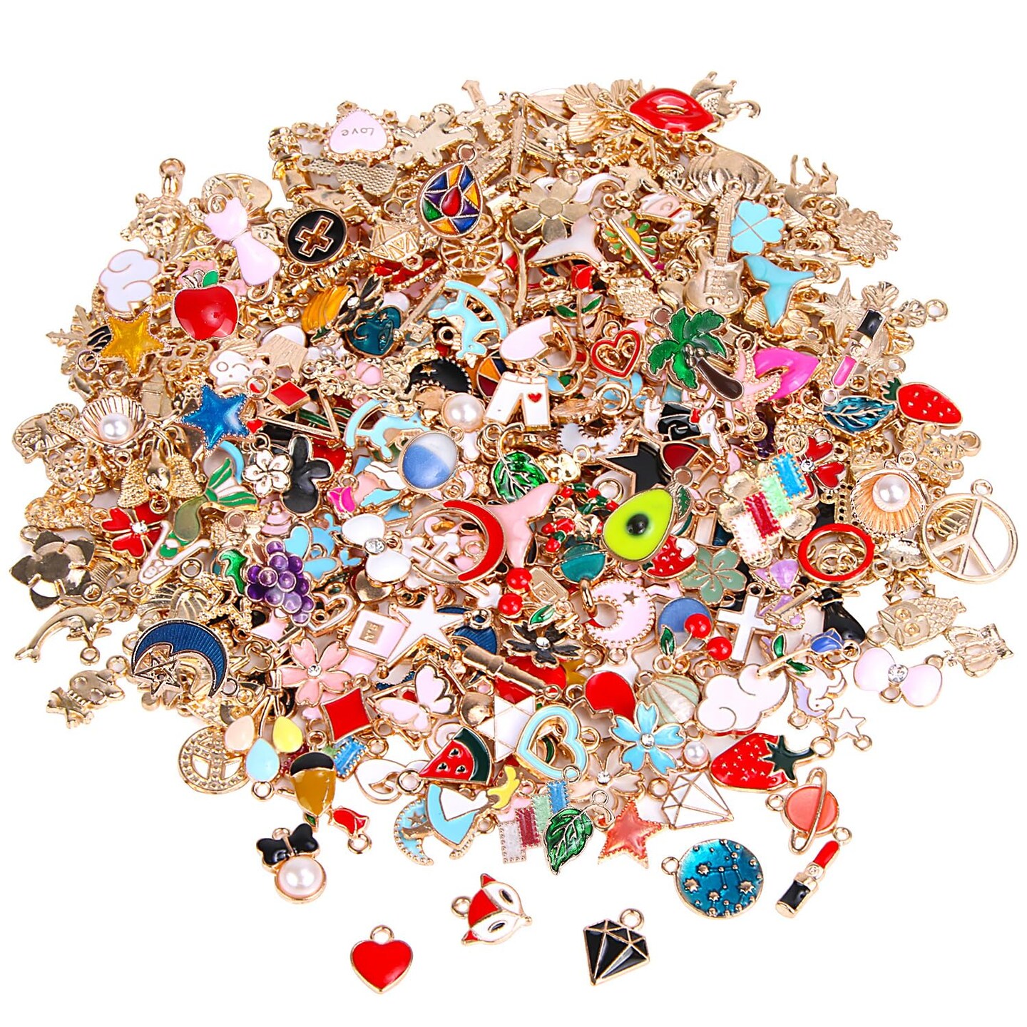 SANNIX 350Pcs Bracelet Charms Jewelry Making Charms Assorted Gold Plated Enamel Pendants for DIY Necklace Bracelet Earring Craft Supplies