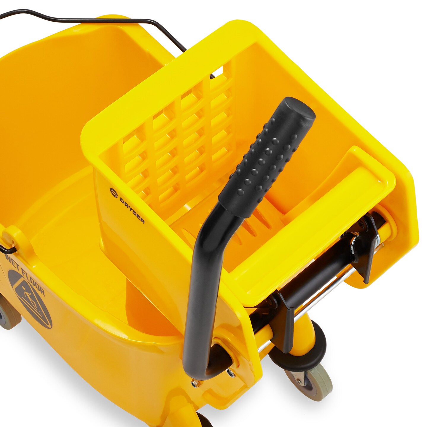 Dryser Commercial Janitorial Cleaning Cart on Wheels with Cover, Shelves and Vinyl Bag & Commercial Mop Bucket with Side Press Wringer, 26 Qt. Yellow