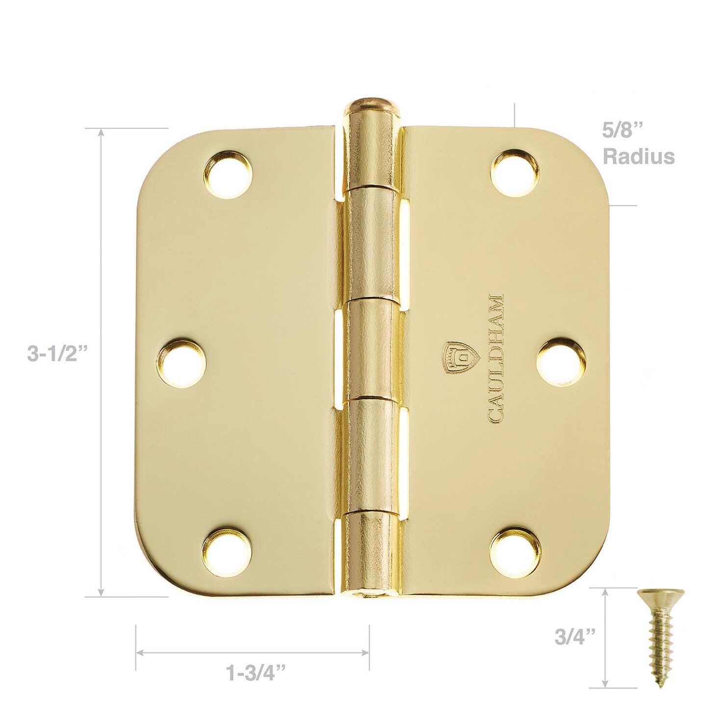 Cauldham Heavy-Duty 3-1/2" Interior Door Hinges with 5/8" Radius Corners - Brass