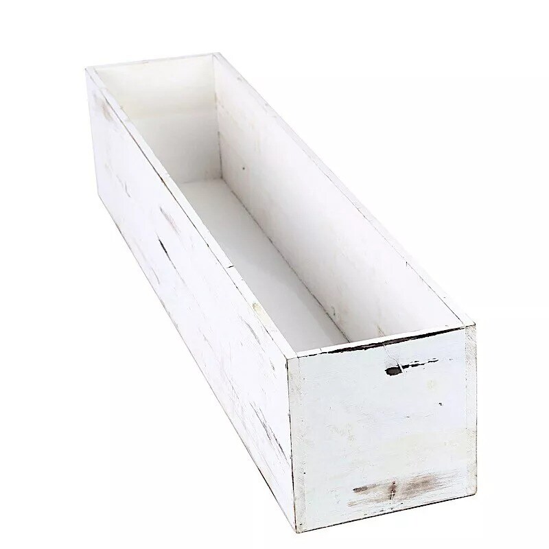 2 pcs 30x6-Inch White Wood Rustic Rectangular Boxes Planter Holders Centerpieces