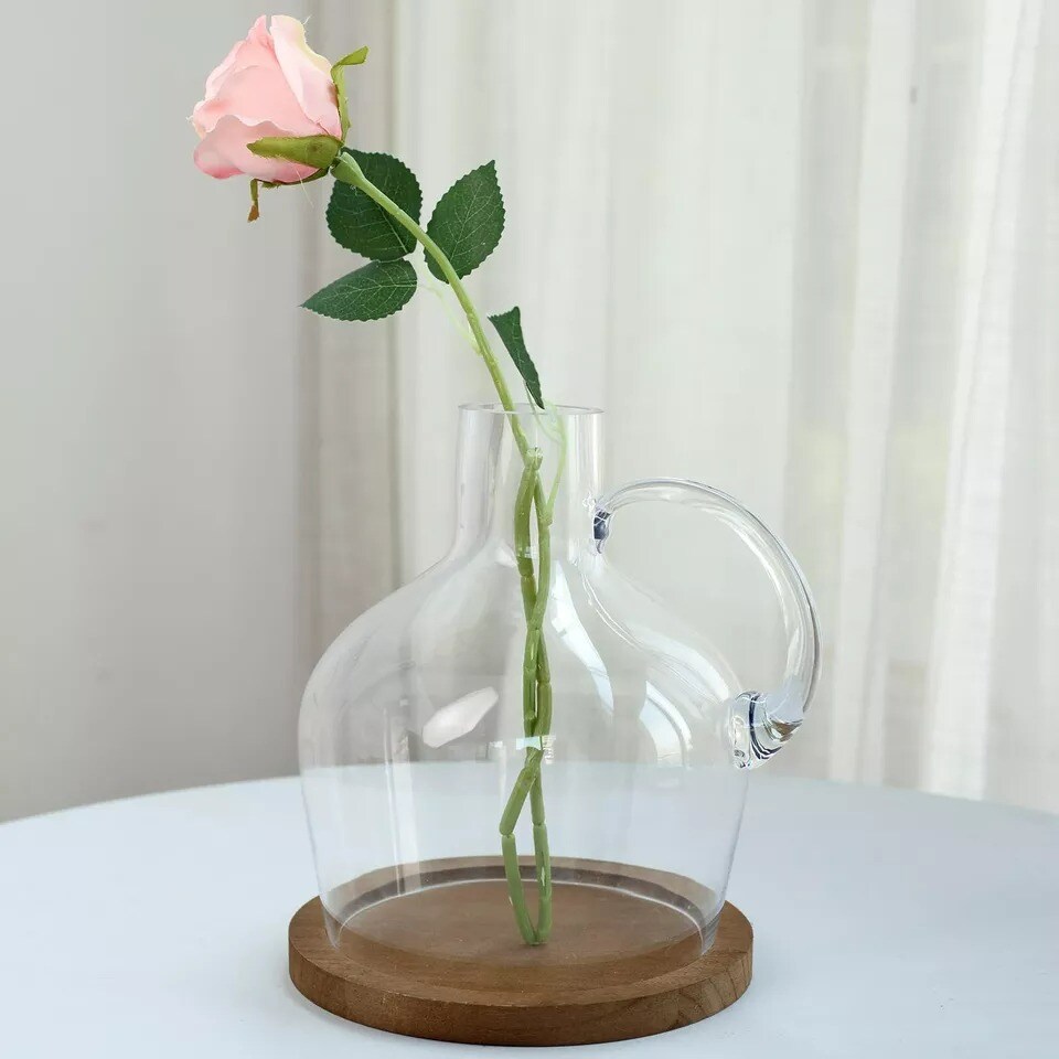 3 pcs 10&#x22; tall Clear Glass Vases Jug with Wooden Bases Party Events Centerpieces