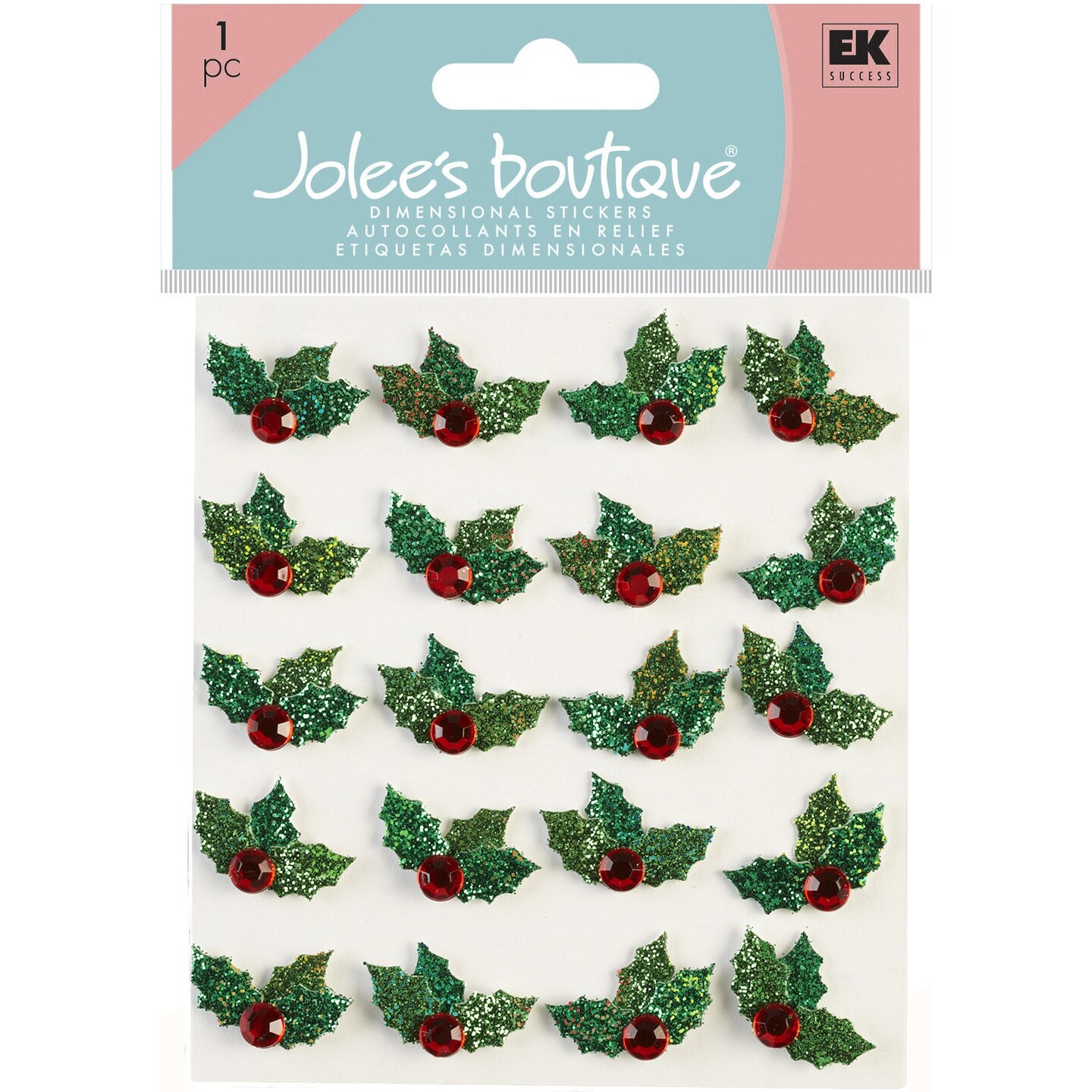Jolee's Cabochon Dimensional Repeat Stickers - Christmas Holly, 20pcs
