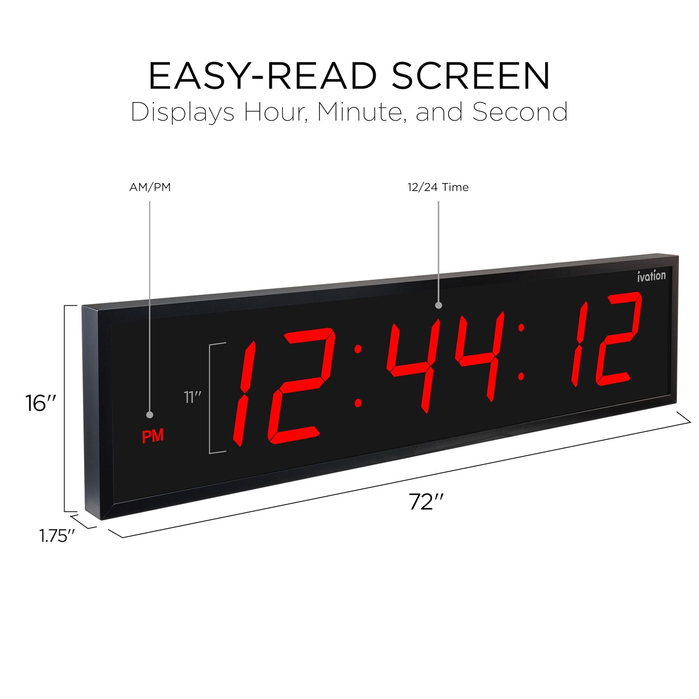 Ivation 72 in. Large Digital Wall Clock, LED Digital Clock with Timer and Alarm