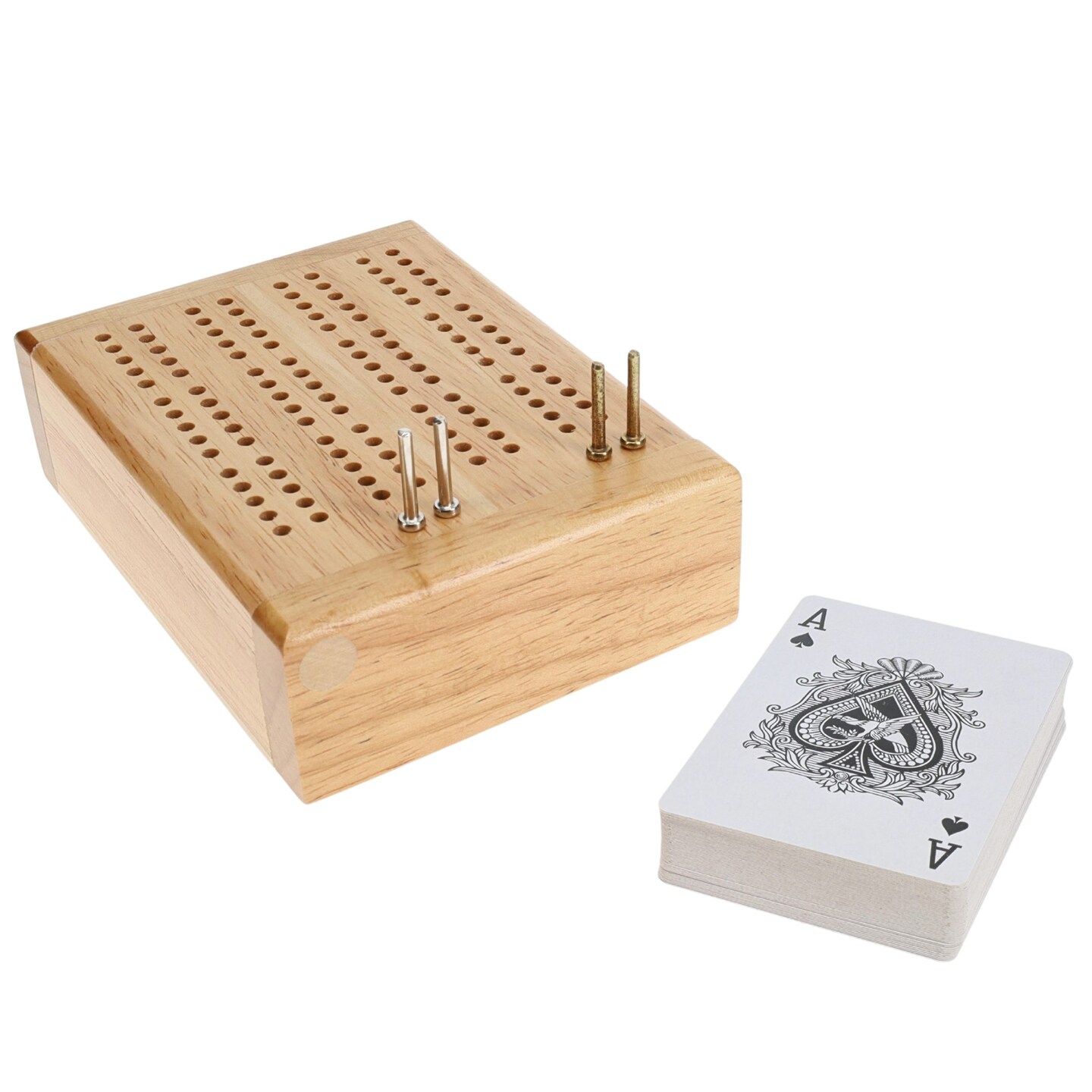 WE Games Mini Travel Cribbage Set - Solid Wood 2 Track Board with Swivel Top and Storage for Cards and Metal Pegs