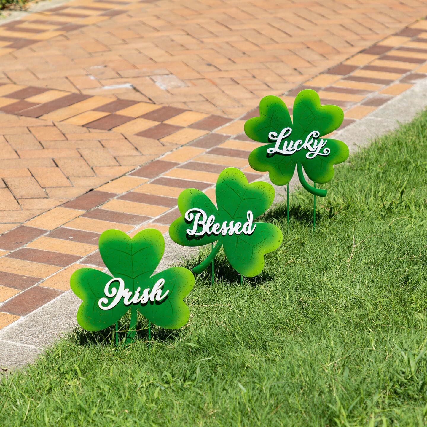 Set of 2 36.75"H Set of 3 St. Patrick's Metal Shamrock Yard Stake