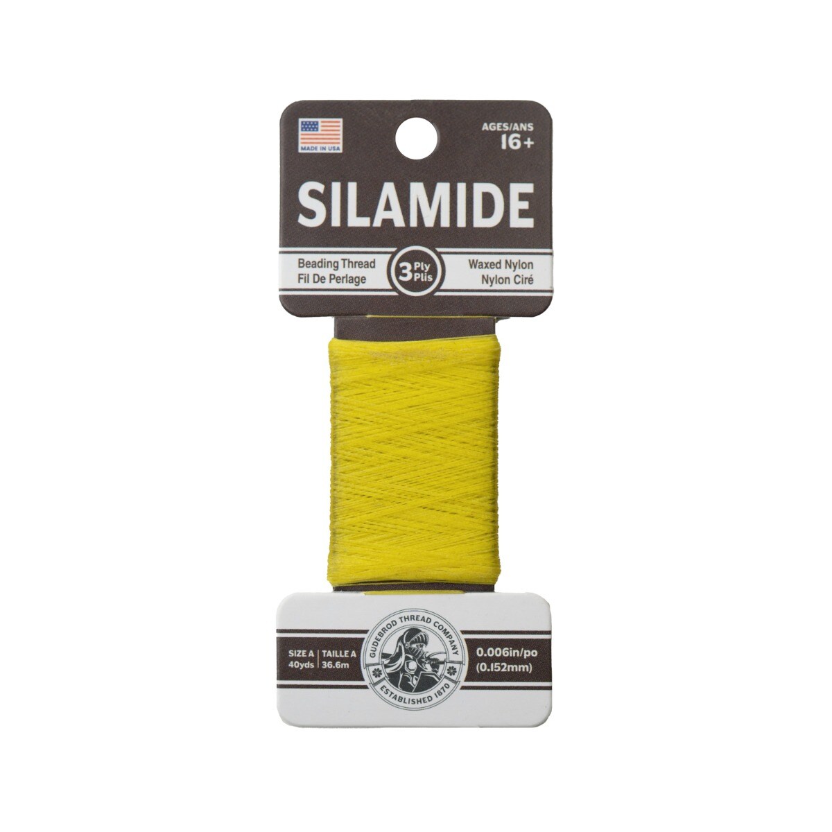 Gudebrod Silamide Size A | Made in USA Waxed Beading Thread, 40yd