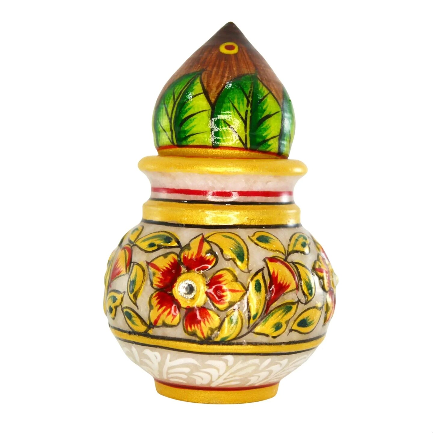 White Marble Kalash Indian Mini Mangal Kalash Decorated Coconut for Wedding Shagun Decorative Nariyal for Wedding Pooja Indian Festival Housewarming Gifts (3 Inches)