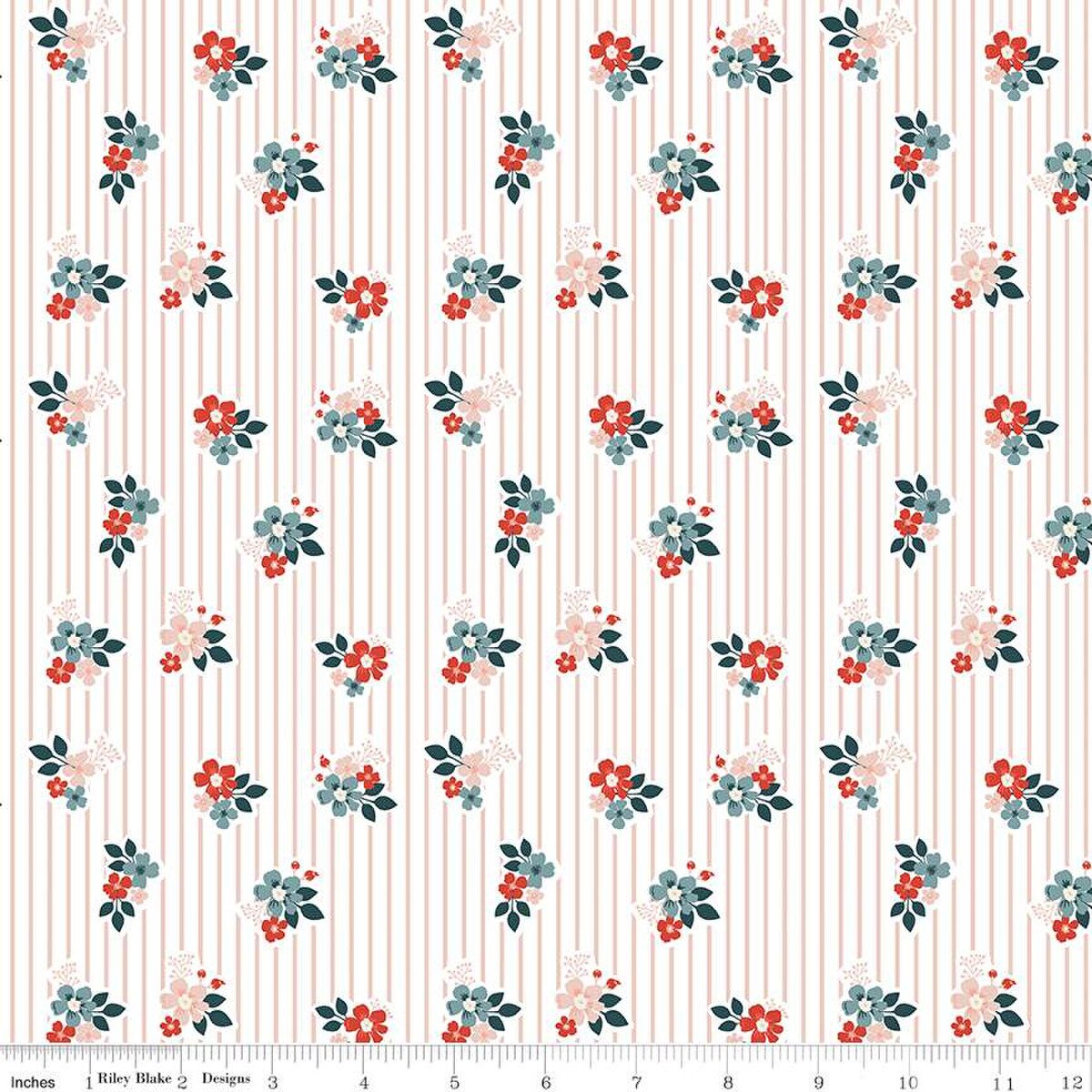 Fabric Riley Blake Blush Floral Stripes Vintage Charm by the Quarter Yard C15274-BLUSH