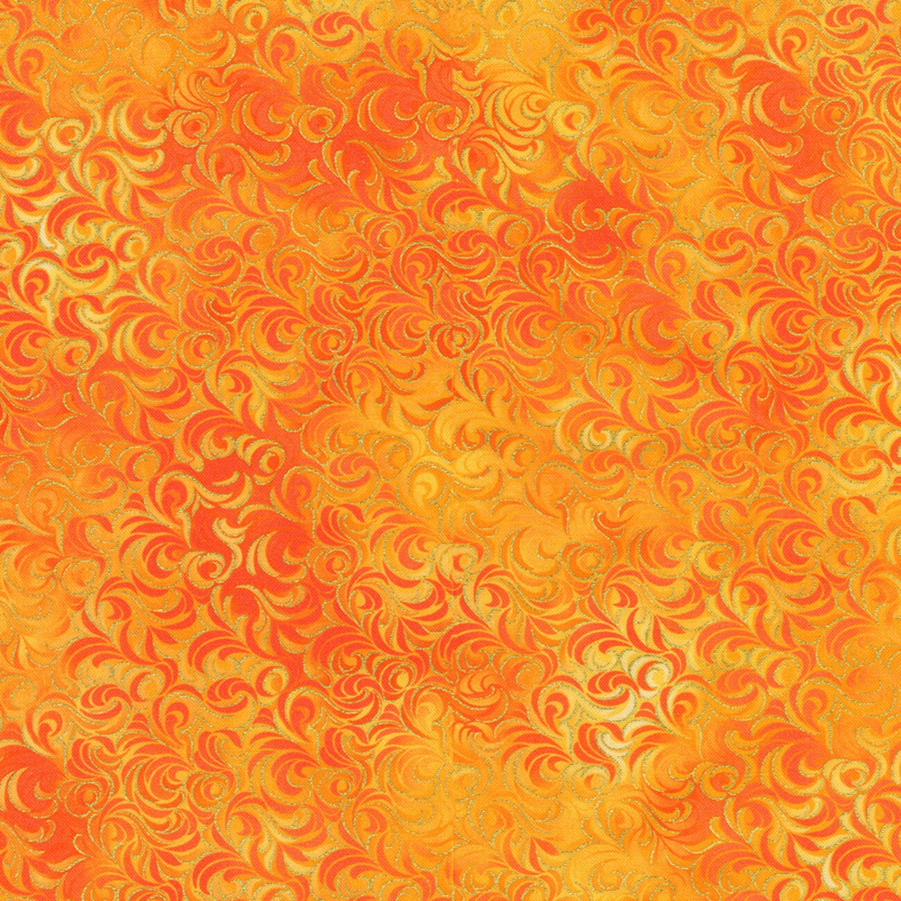 Fabric Robert Kaufman Orange Swirls Mixed Metallics by the Quarter Yard 23067-8