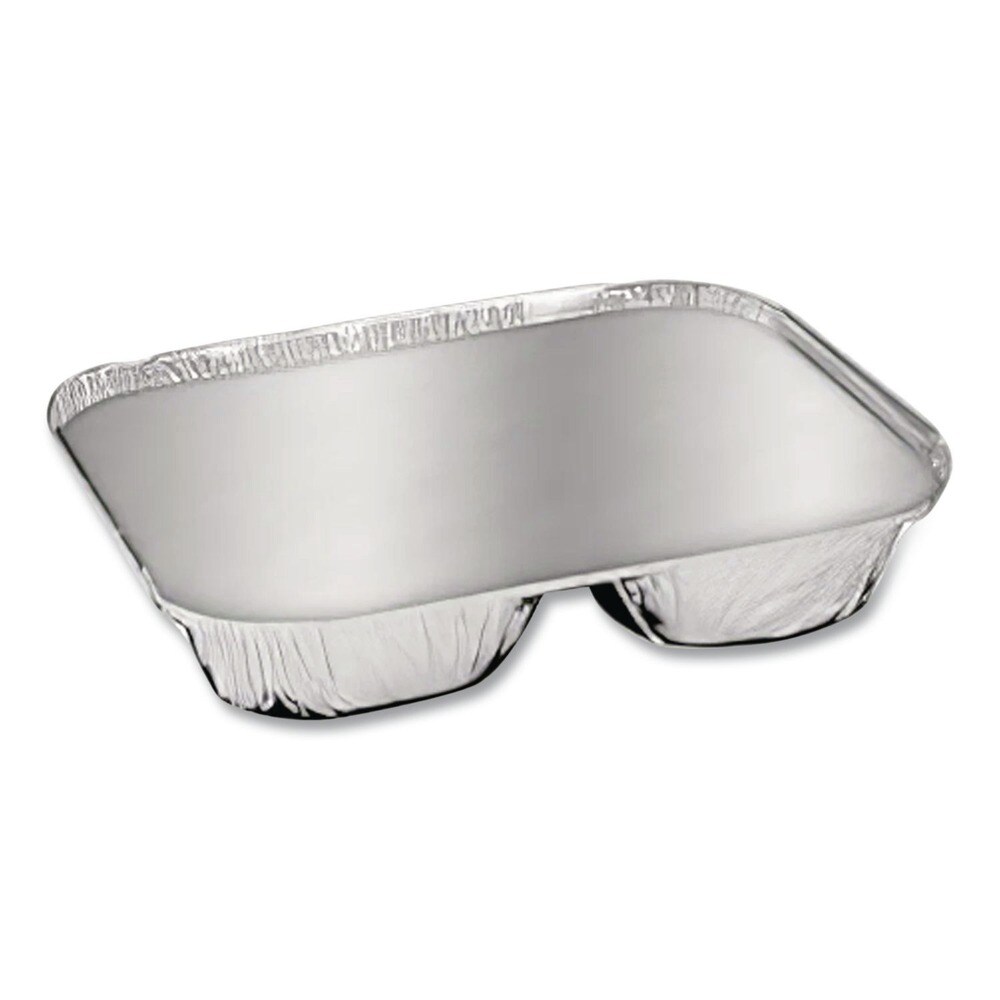Handi-Foil 8.5 in. x 6.38 in. x 1.47 in. 24 oz. 3-Compartment Aluminum Oblong Container with Lid - Silver (250/Carton)