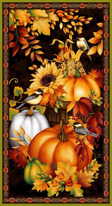 Fabric Studio E Black Seeds of Gratitude 24x42" Quilt Panel 7702P-99