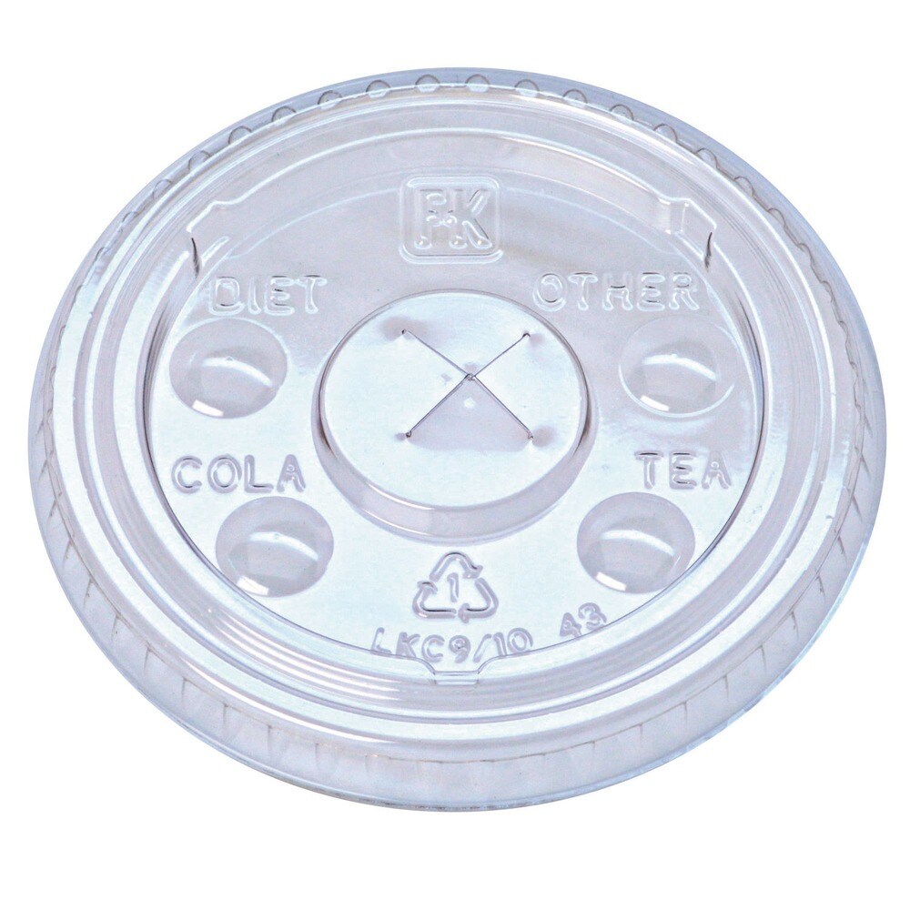 Fabri-Kal Kal-Clear/Nexclear X-Style Straw Slot/Flavor Buttons Plastic Drink Cup Lids Fits 9 oz. to 10 oz. Cold Cups - Clear (2500/Carton)