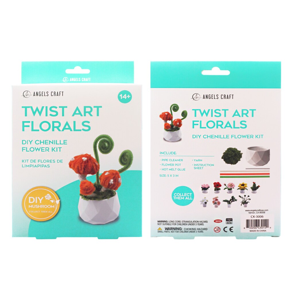 Angels Craft Twist Art Florals DIY Chenille Flower Kit – Pipe Cleaner Craft Kit for Teens & Adults | Flowers, Plants & Decorative Styles | Multiple Designs | Ages 14+