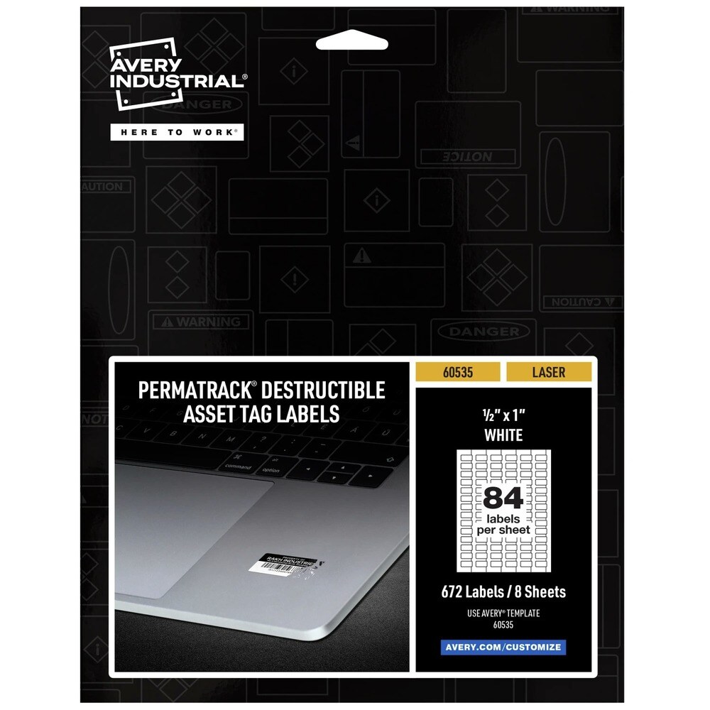Avery PermaTrack 0.5 in. x 1 in. Laser Printers Destructible Asset Tag Labels - White (672/Pack)