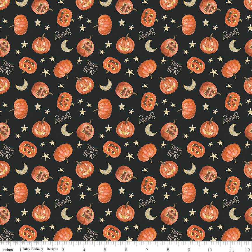 Fabric Riley Blake Black Pumpkin Trick or Treat by the Quarter Yard C15964-BLACK