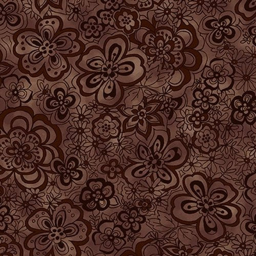 Fabric Blank Quilting Chocolate Tonal Floral Isadora 108" Wide Back by the Quarter Yard 3500-39