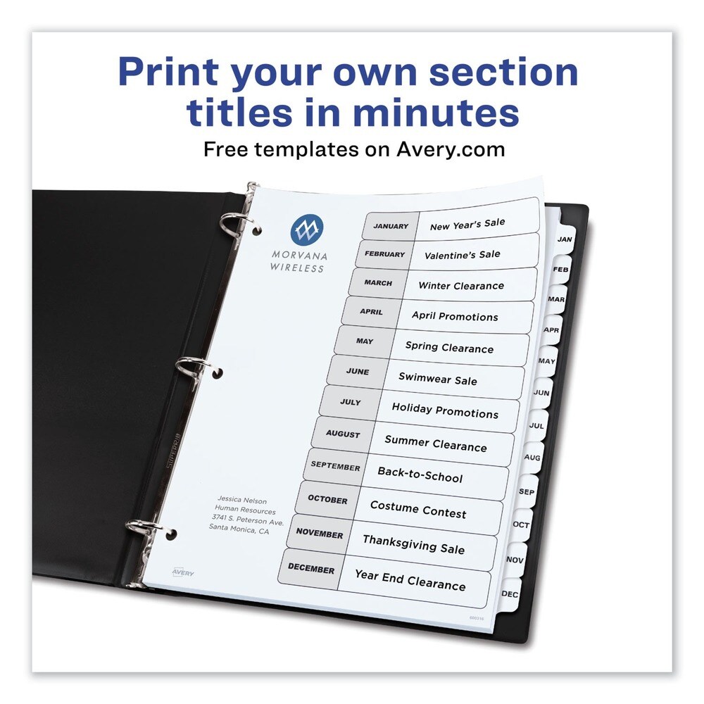 Avery Ready Index 11 in. x 8.5 in. 12-Tab Jan. to Dec. Customizable TOC Dividers - Black and White (1-Set)