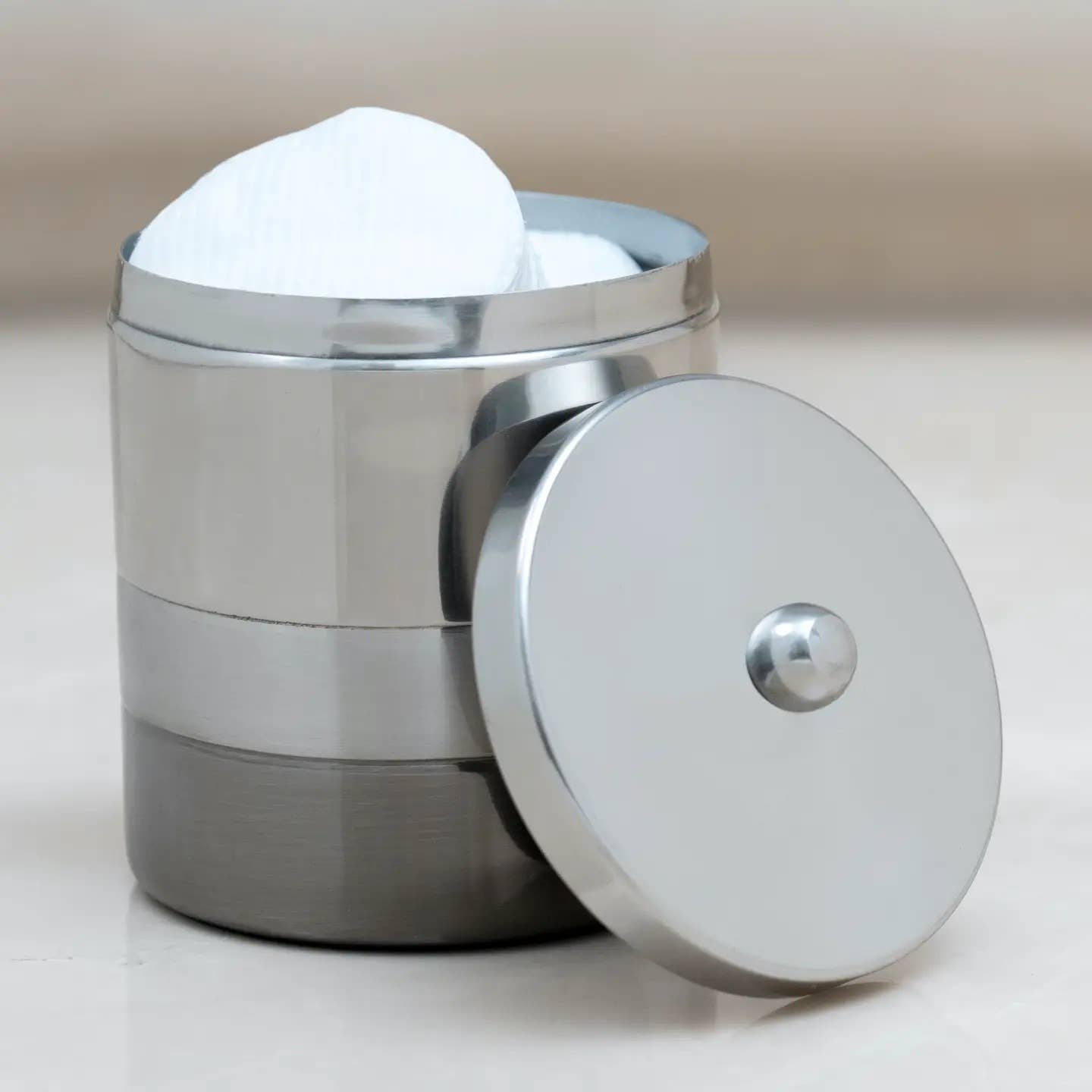 Stainless Steel Vanity Jar | Stylish Storage for Cotton Swabs,Sponges & Bath Salts | Decorative Canister for Bathroom,Bedroom | 3 Tone Platinum Finish