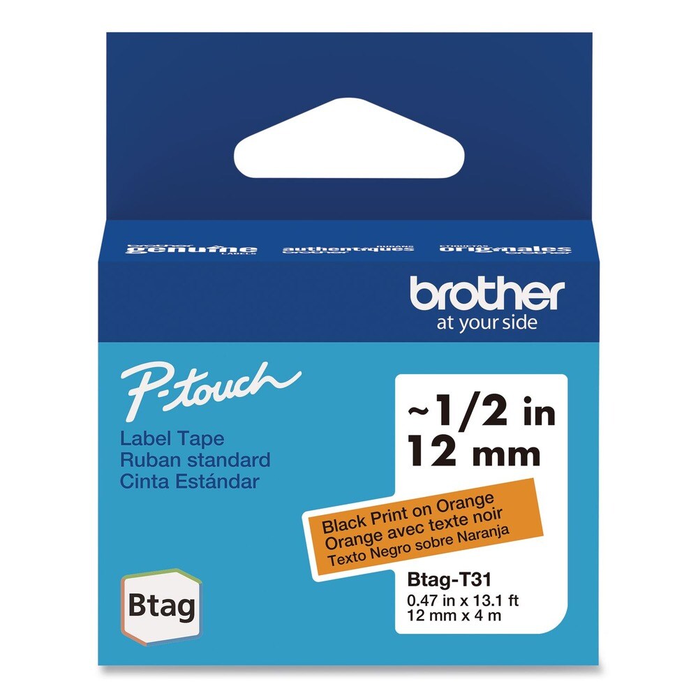 Brother P-Touch 0.47 in. x 13.1 ft. Genuine P-Touch BTAG Label Tapes - Black on Orange