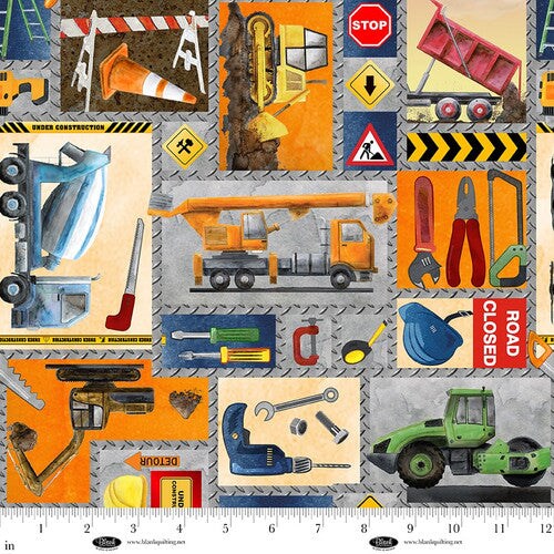 Fabric Blank Quilting Multi Construction Equipment Let's Get Building by the Quarter Yard 4394-90