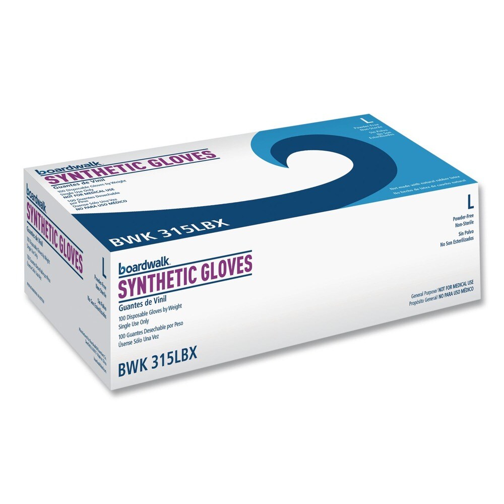 Boardwalk 4 mil 9.5 in. Long Powder-Free Synthetic Vinyl Gloves - Large, Beige (100/Box)