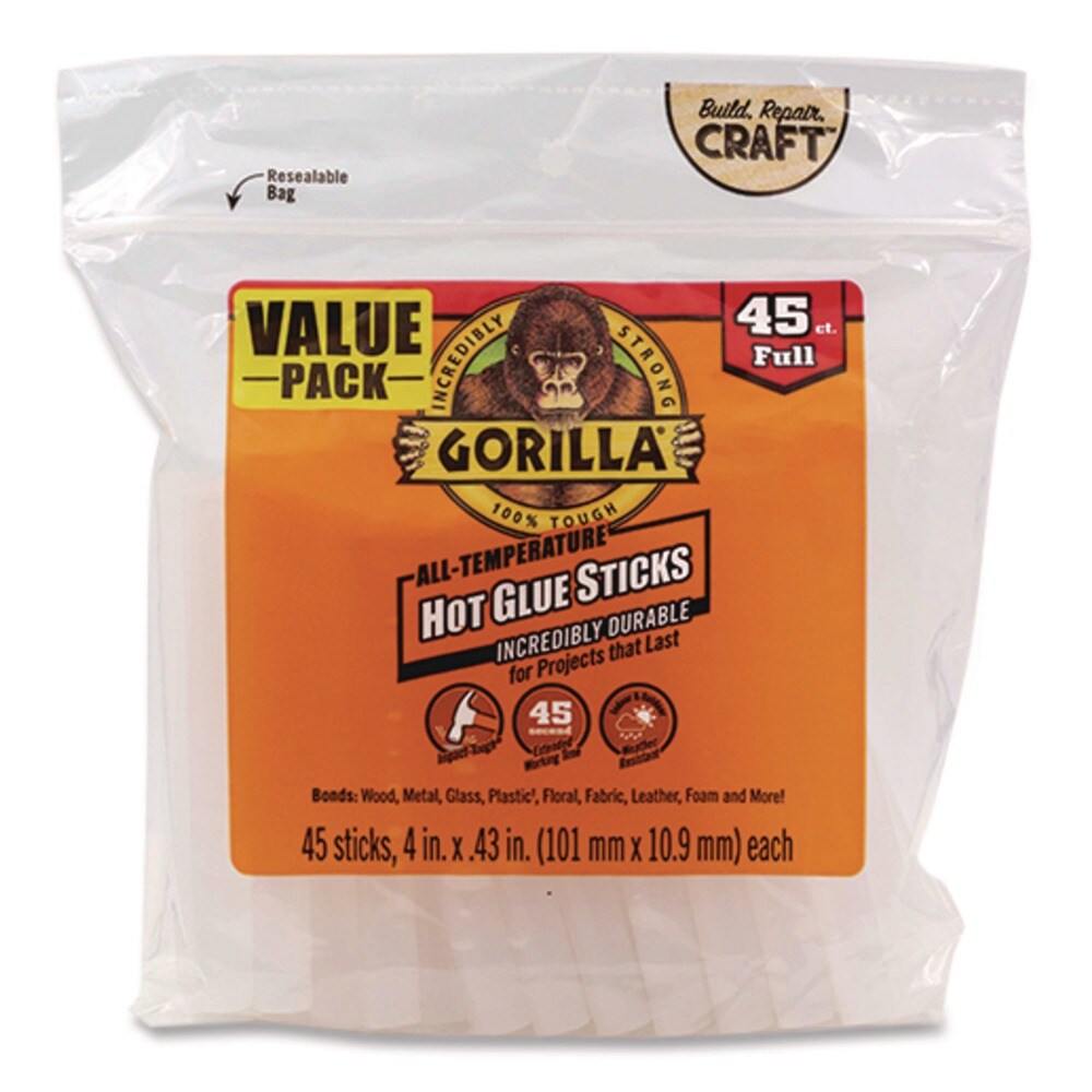 Gorilla Glue 0.43 in. x 4 in. Hot Glue Sticks - Dries Clear (45/Pack)