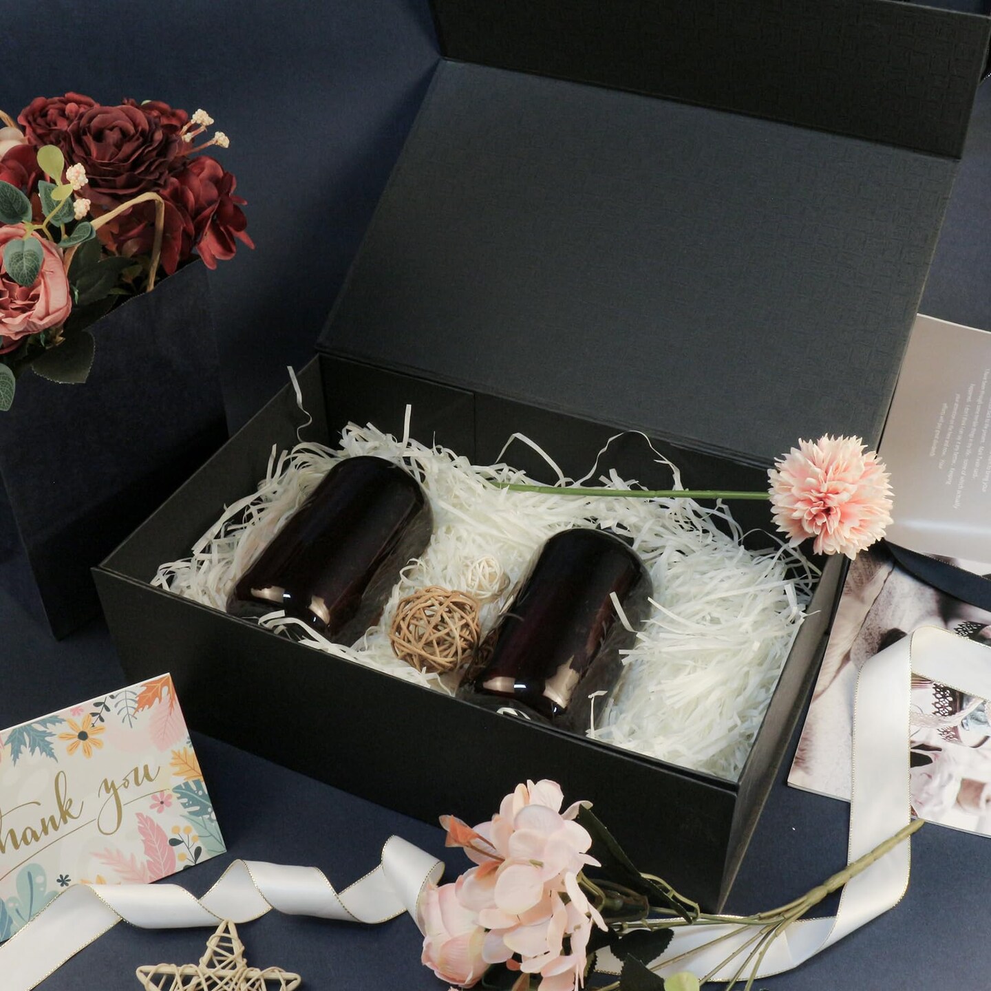 Large Black Gift Box14x9x4.5 inches,Gift Boxes with Magnetic Closure Lid,Ribbon and Card,Present Box for Birthady Valentine's Day Mother's Day Christmas,Anniversary