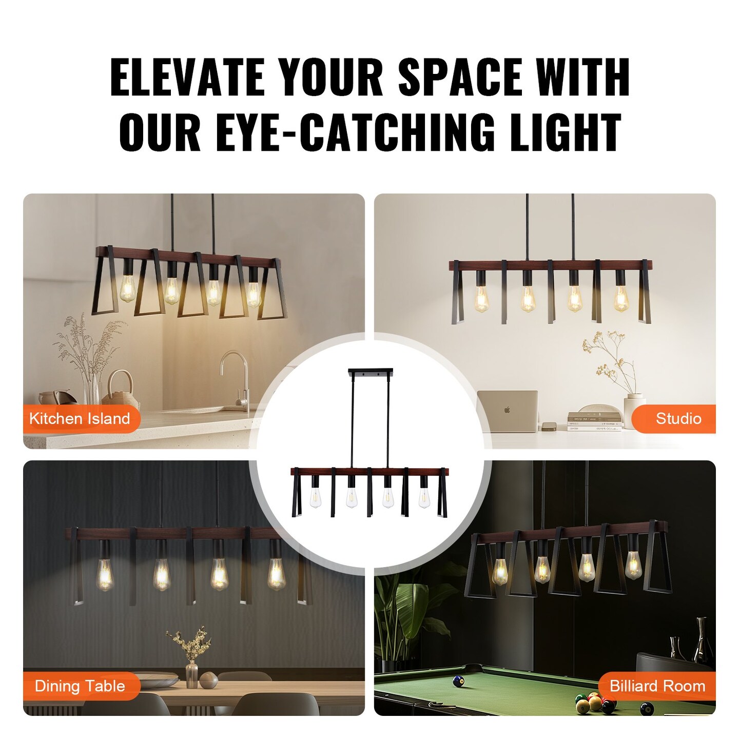 4-Light 60W Adjustable Kitchen Dining Room Light Island Pendant with Sprayed Finish