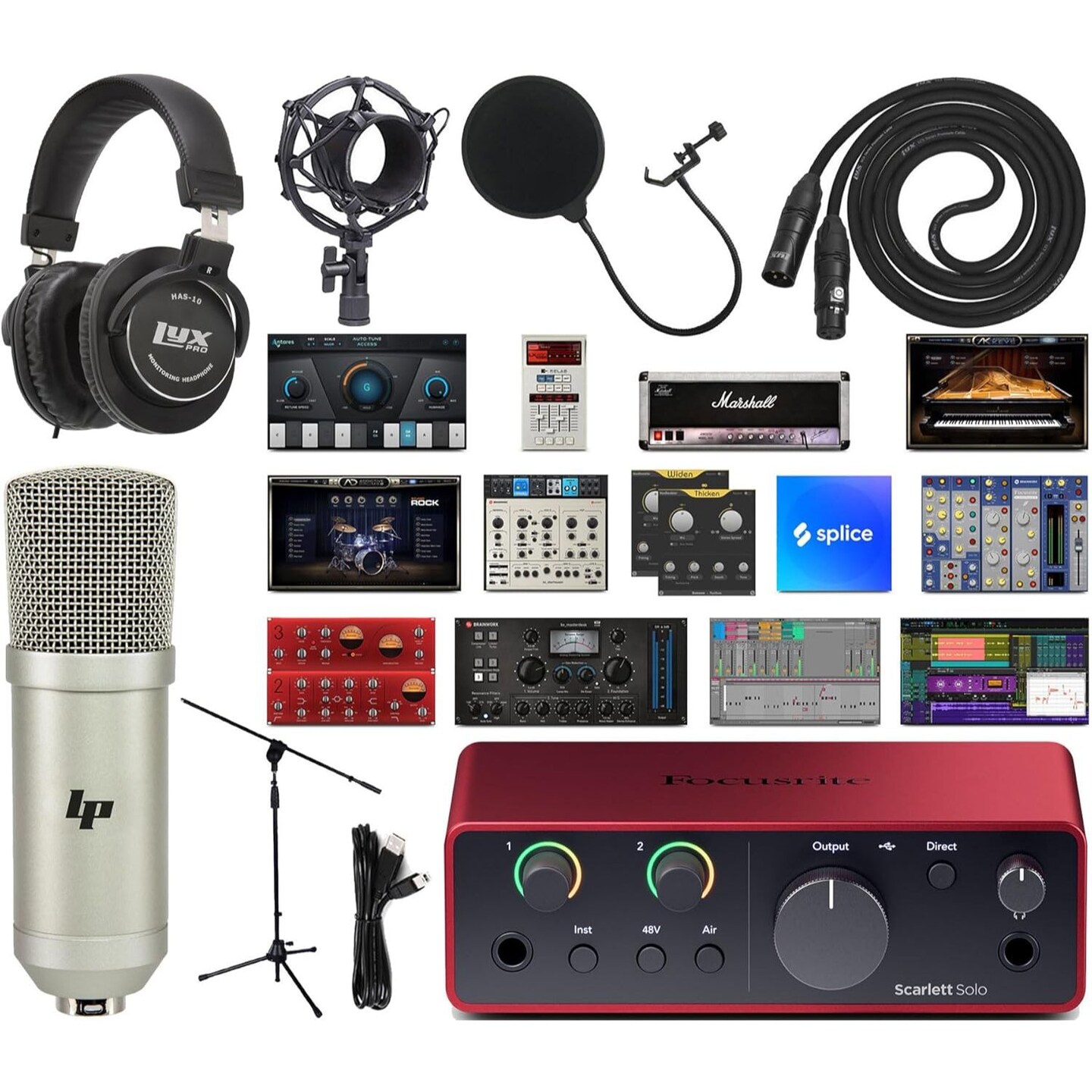 Focusrite Scarlett Solo 4th-Gen USB-C Audio Interface Studio Bundle – Mic, Headphones & Software Kit