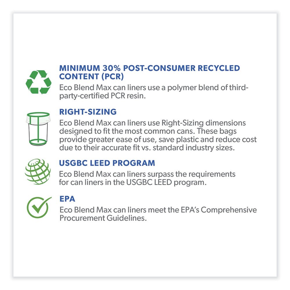 Heritage Eco Blend Max 28 in. x 45 in. 0.8 mil 23 Gallon Can Liners - Blue (25 Bags/Roll, 10 Rolls/Carton)