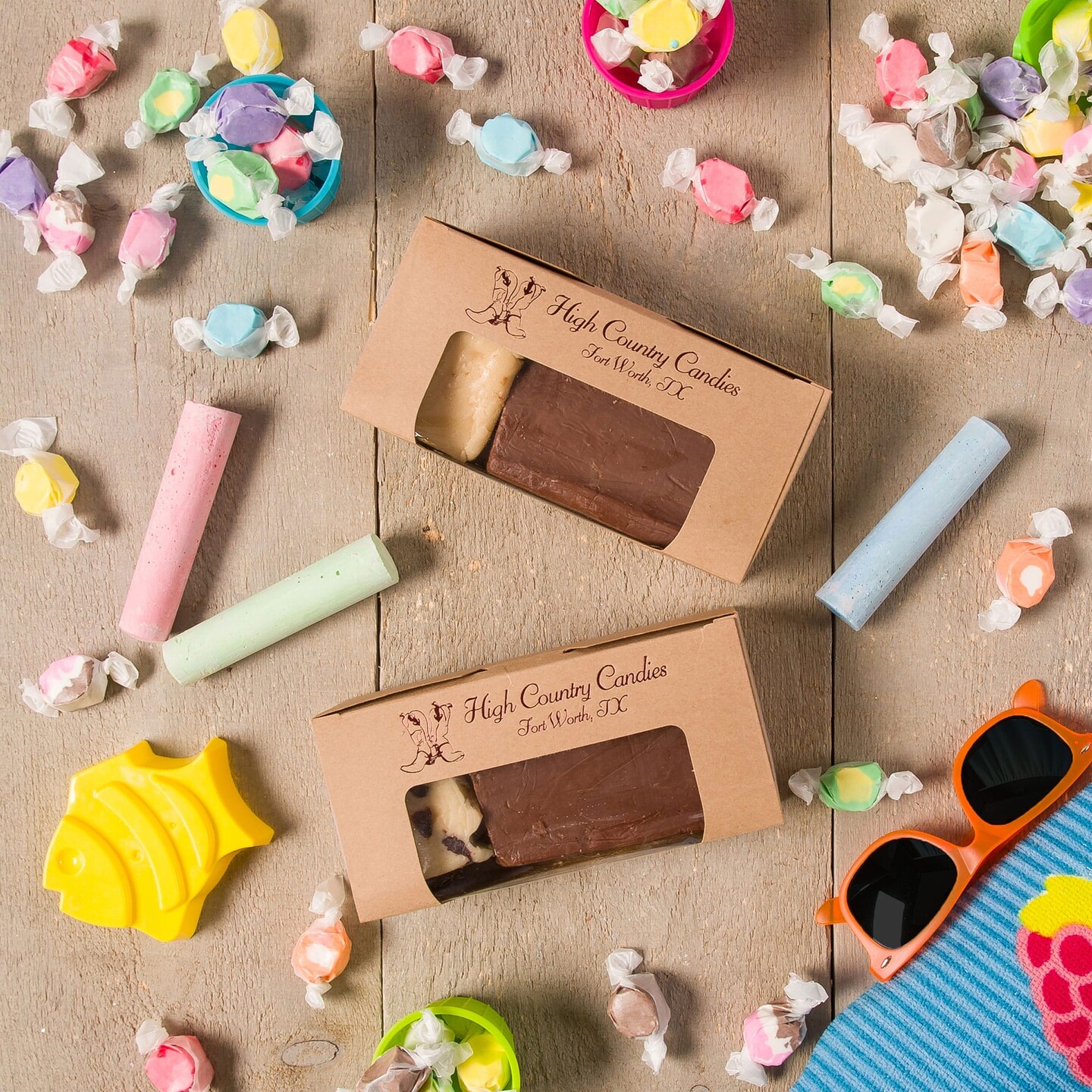 Made in USA - 50 Boxes - Candy & Fudge Boxes - 1 lb. Kraft with Window - 1 Piece Assembly - Food Safe