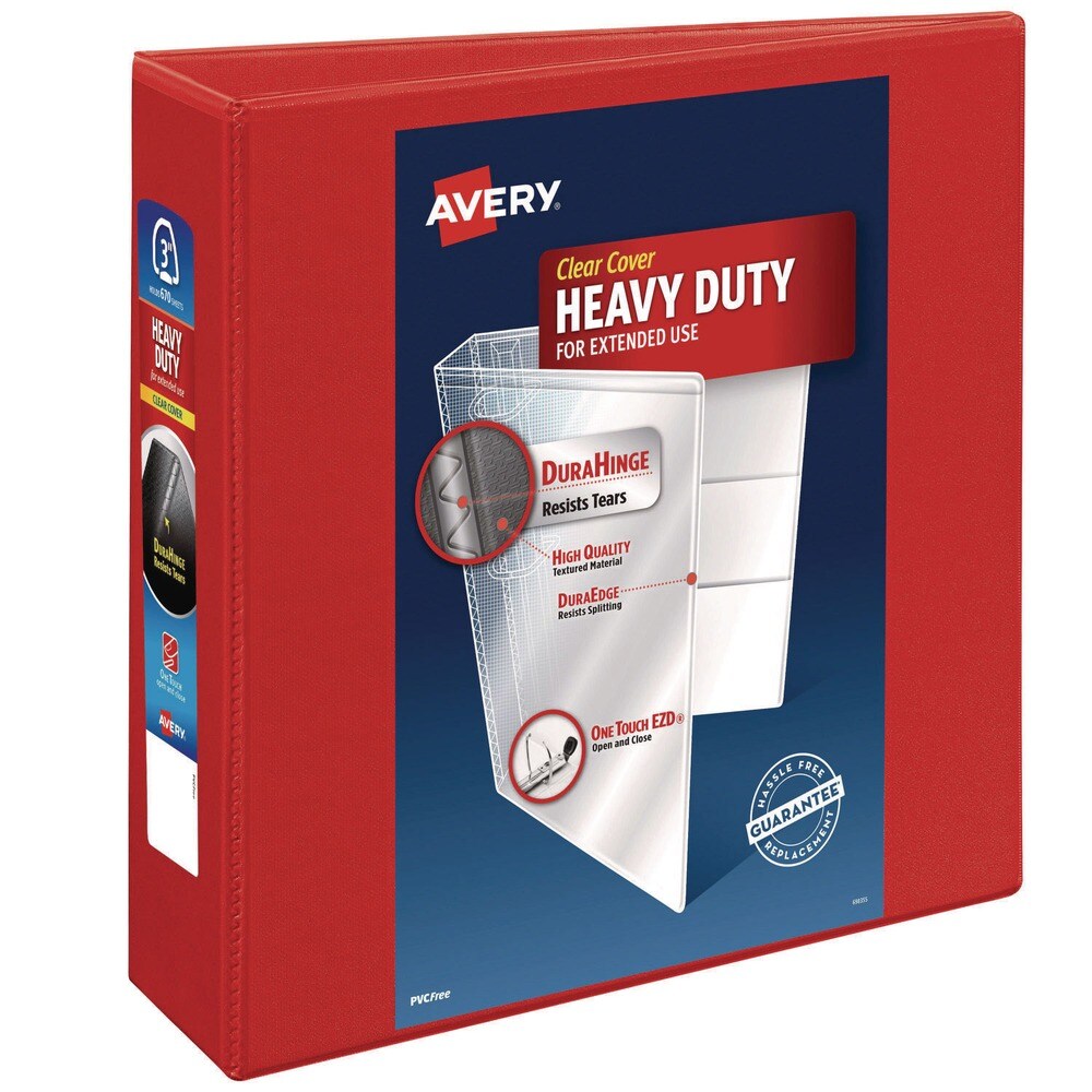 Avery 11 in. x 8.5 in. 3 in. Capacity 3 Rings Heavy-Duty View Binder with DuraHinge and Locking One Touch EZD Rings - Red