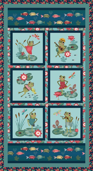Fabric Blank Quilting Light Blue Frog Blocks Lake Night Serenade 24" Quilting Panel 4310P-72