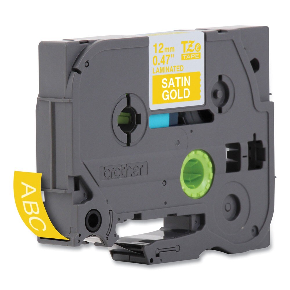 Brother P-Touch 0.47 in. x 16.4 ft. Standard Adhesive Laminated Labeling Tape - White/Satin Gold