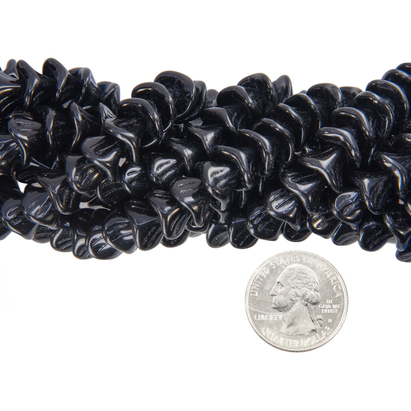 Three Petal Black Glass Flower Beads 12 x 10mm, Apx 25 beads GB-3PF07