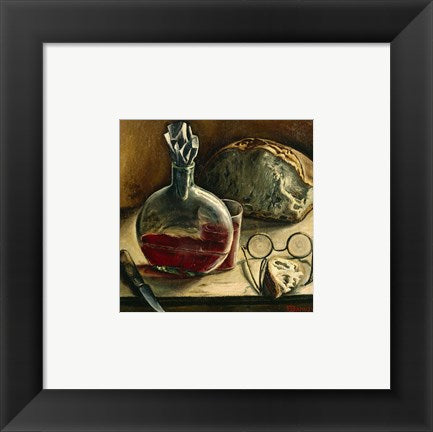 Framed Art Still Life with Jug of Wine, Bread and Glasses Wall Decor 18x24 Artwork