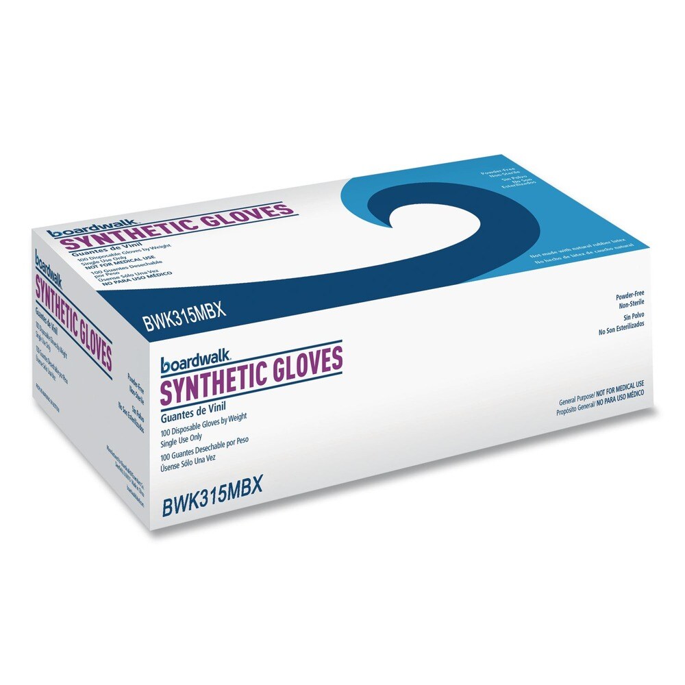 Boardwalk 4 mil 9.5 in. Long Powder-Free Synthetic Vinyl Gloves - Medium, Beige (100/Box)