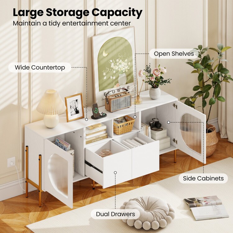 TV Stand for 70 Inch TV with Power Outlets Drawers and Open Shelves