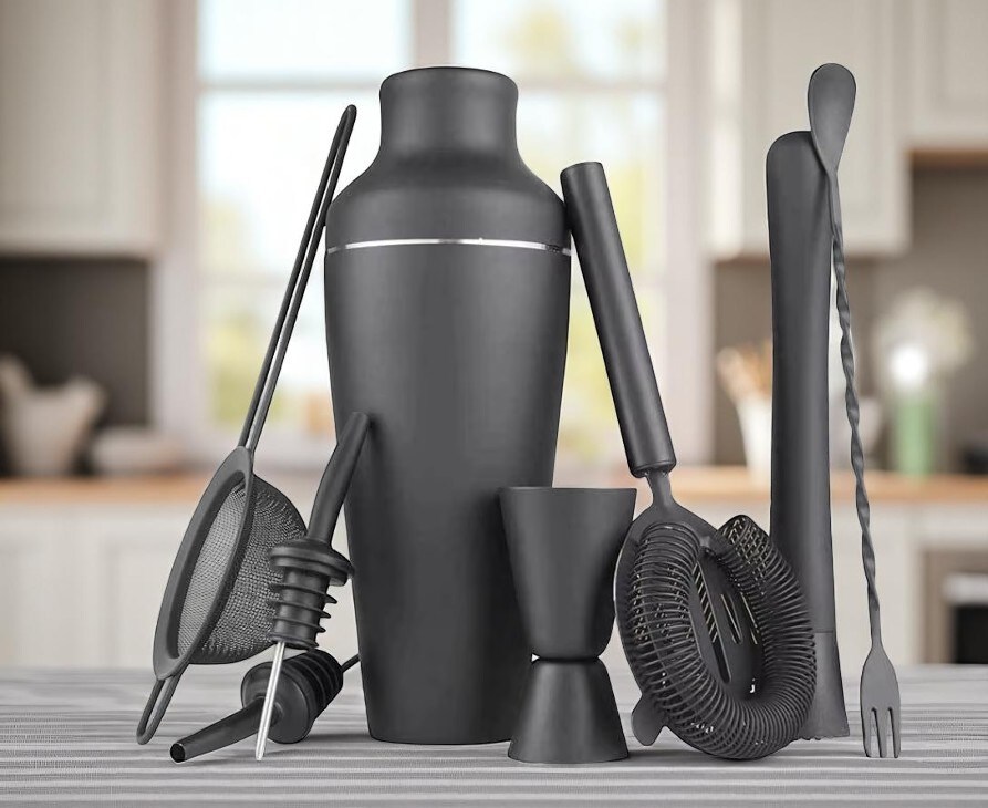Funny Cocktail Shaker Set Matte Black Bartender Kit Adult Humor