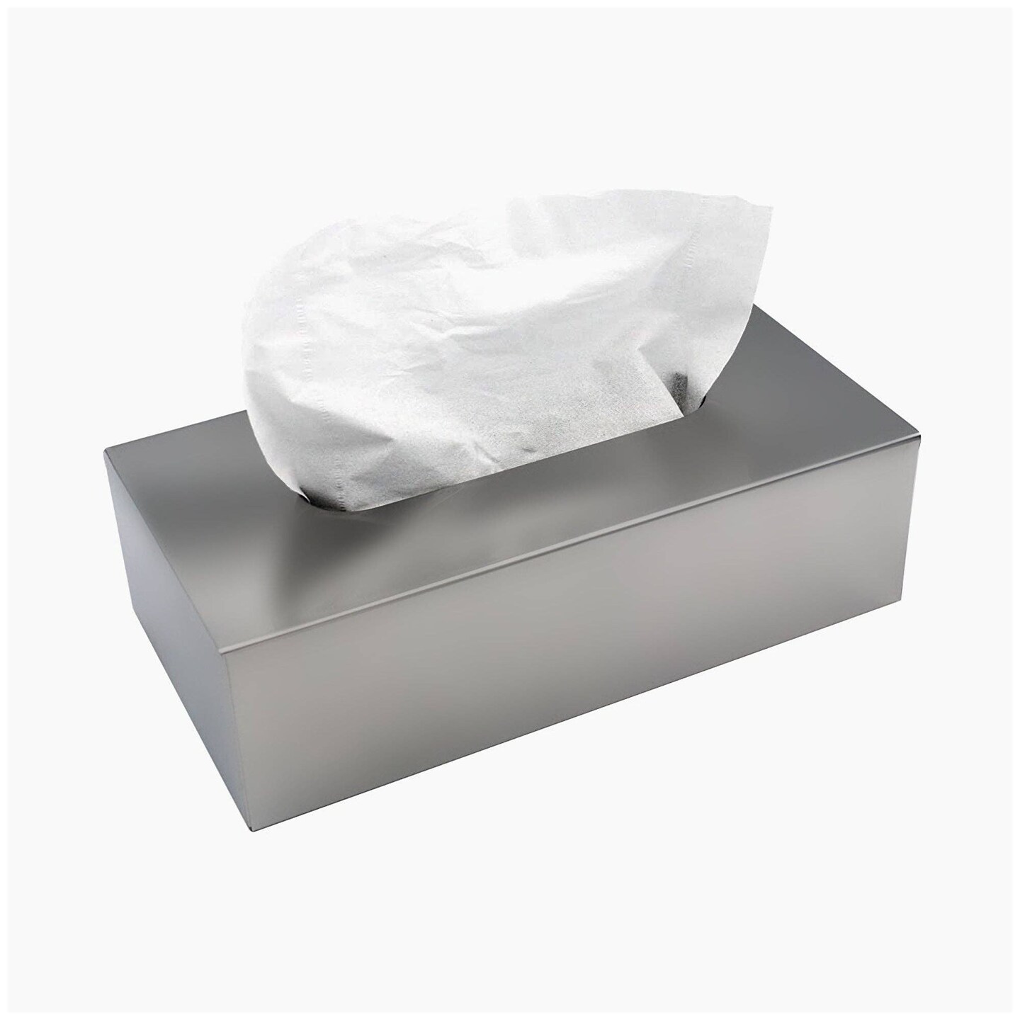 Tissue Box | Stainless Steel Flat Rectangle Tissue Box Cover Holder | Shiny Mirror Finish