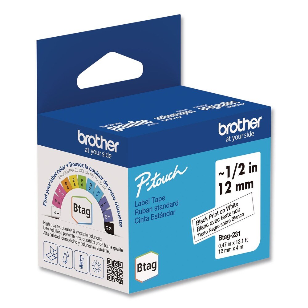 Brother P-Touch 0.47 in. x 13.1 ft. Genuine P-Touch BTAG Label Tapes - Black on White