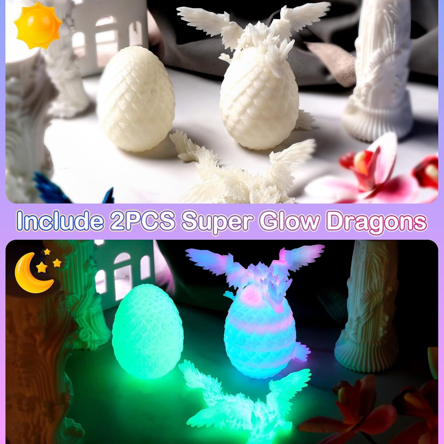 JMMICO 8PCS 3D Printed Dragon Eggs with Dragon Inside,Mini Fidget Dragon with Wings, Articulated Crystal Animals Toy for Gift,Easter Basket Stuffers,Fantasy Desktop Decor